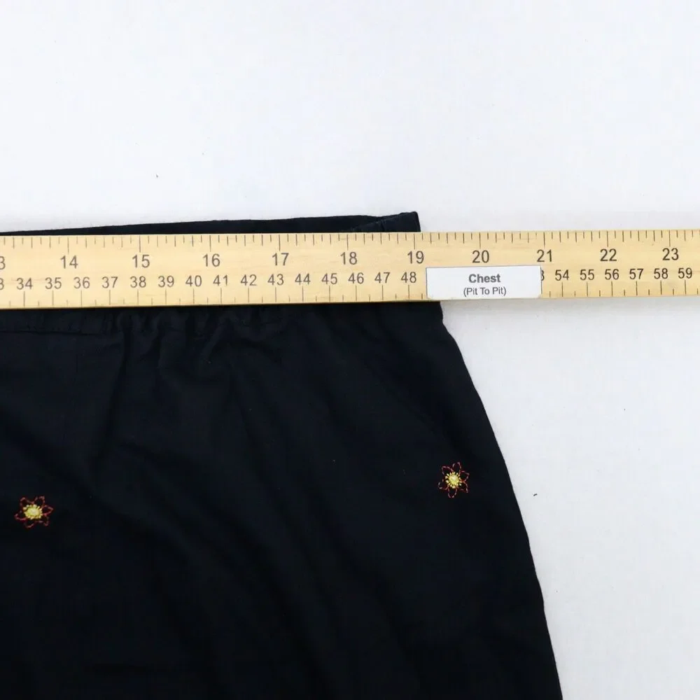 Annex Casual Corner Skirt Sz 1X Black‎ Midi Pull On Hawaiian Fruit Embroidered